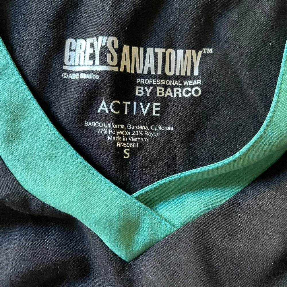 GREY'S Anatomy by Barco Women's scrub top black with green trim size small - Picture 3 of 10